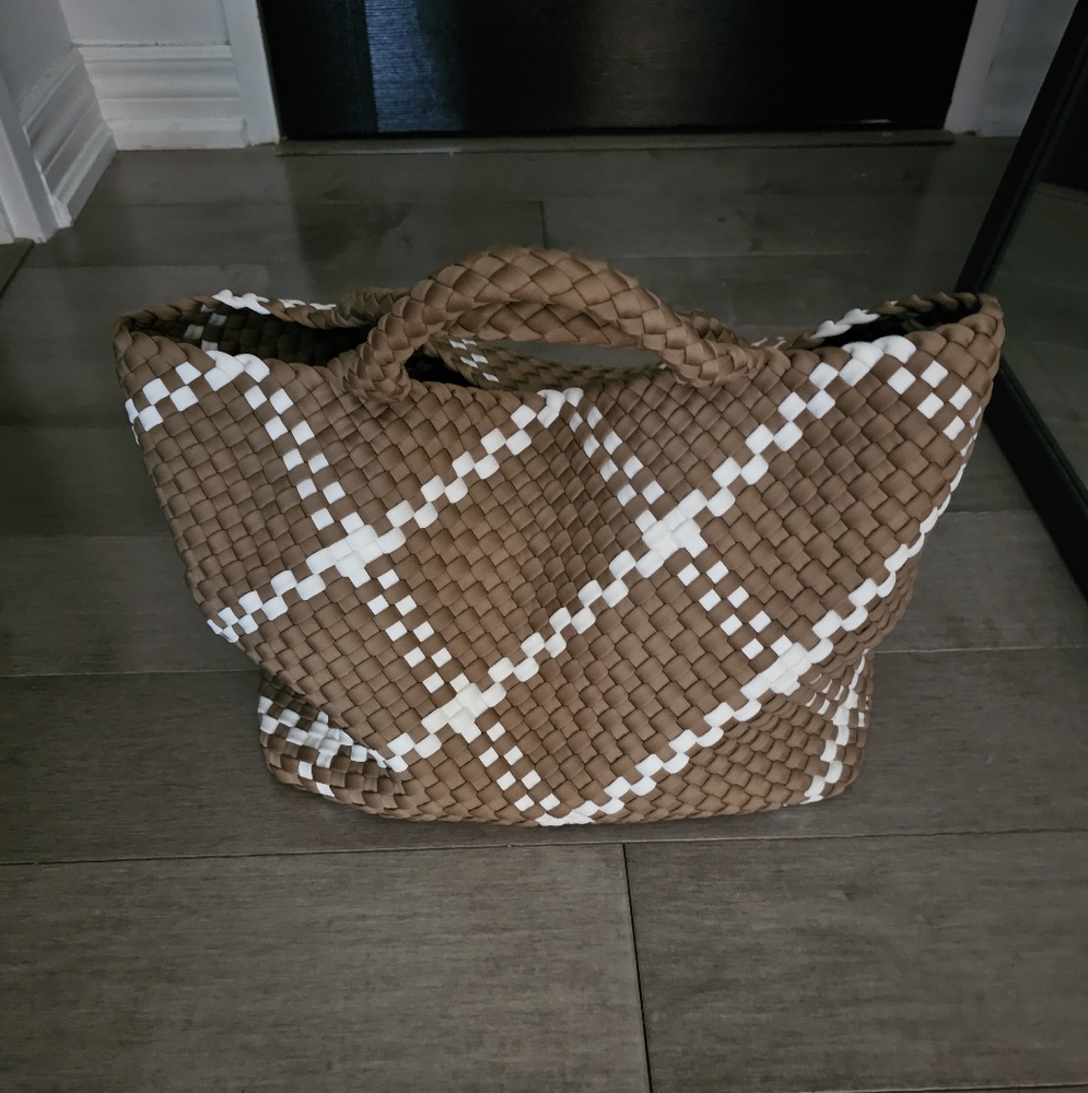 Naghedi Brown and White Woven Tote